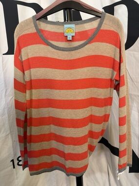C&C California Women's Sweater Orange Tan Striped Lightweight Size XS Cashmere